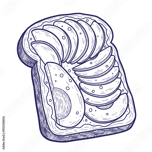 sketch of sliced bread with crust on transparent background