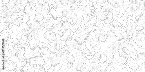 Abstract topographic map pattern with wavy lines and contours on white background