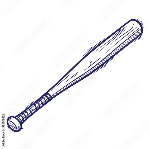 Baseball bat in a sketch style with a handle and a barrel  sports equipment for playing baseball