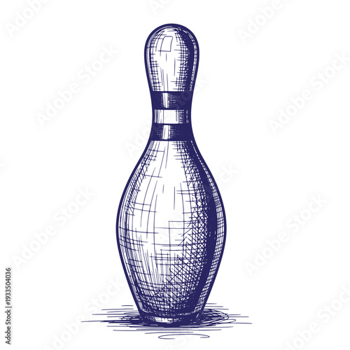Bowling pin illustration in blue sketch style on white background  sports equipment