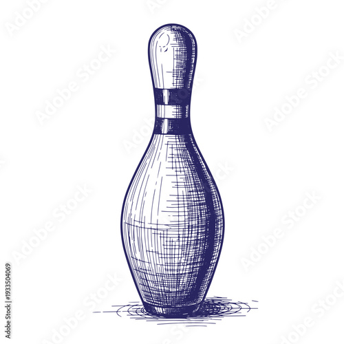 Bowling pin illustration in blue sketch style on white background  single object