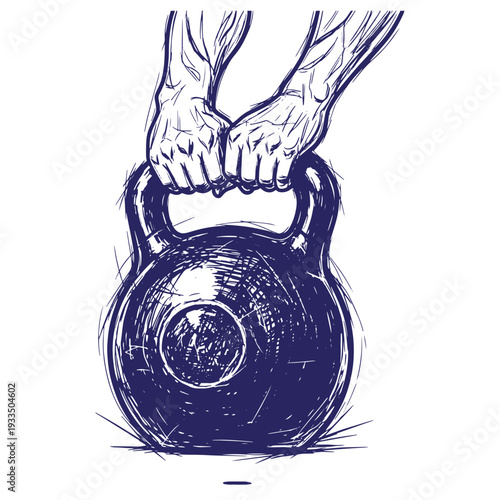 hands holding a kettlebell weight for strength training and fitness exercises