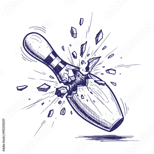 Shattered garden trowel with fragments flying apart in a dynamic motion