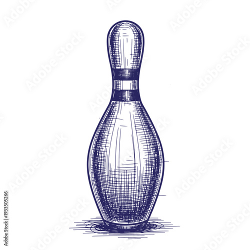 sketch of a blue bowling pin on white background