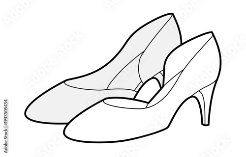Kitten heel pump shoe women sketch pair. Closed toe dress shoe for office, dinner, everyday smart outfit. Technical fashion illustration, CAD mockup, detailed vector men unisex isolated classic style.