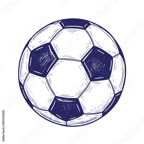 Soccer ball in a sketch style with a white and dark blue color scheme  sports equipment