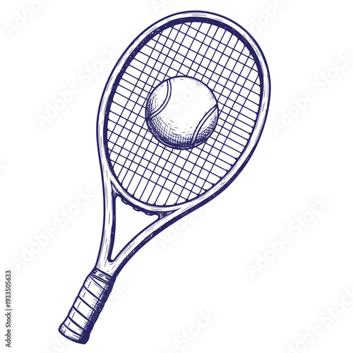 Tennis racket with ball on strings isolated on white background for sports and equipment concepts