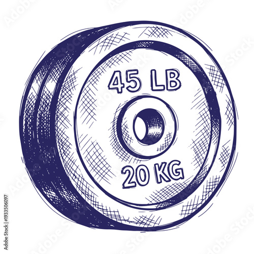 Weight plate with fortyfive pounds and twenty kilograms isolated on white background