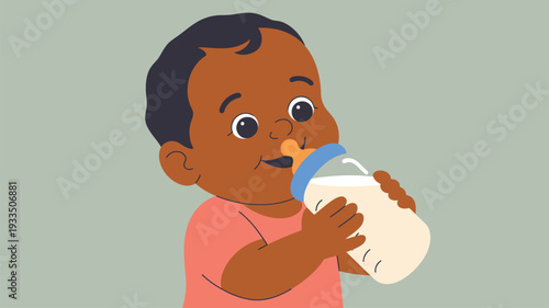 Baby bottle feeding toddler illustration