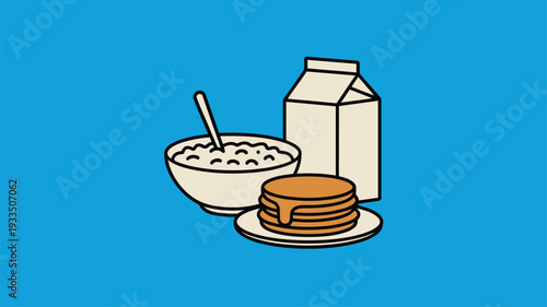 Breakfast Cereal Pancakes Syrup Milk Flat