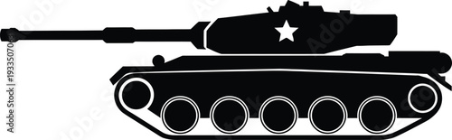 Silhouette of a military tank with a star on its turret side view