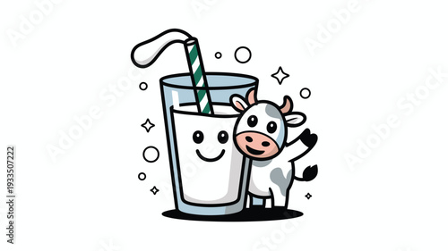 Cartoon cow smiling milk glass