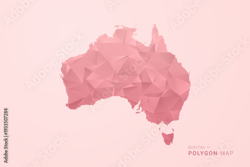 Australia Map - Polygon Style Vector Illustration in Soft Pink Valentine Theme, Low Poly Geometric Design, Isolated on Pastel Background.