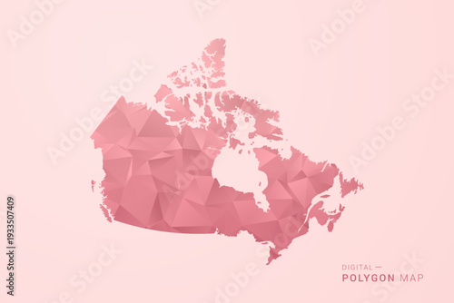 Canada Map - Polygon Style Vector Illustration in Soft Pink Valentine Theme, Low Poly Geometric Design, Isolated on Pastel Background.