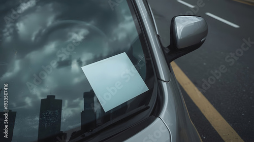 Blank paper on a car windshield. Parking ticket.
