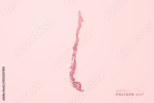 Chile Map - Polygon Style Vector Illustration in Soft Pink Valentine Theme, Low Poly Geometric Design, Isolated on Pastel Background.