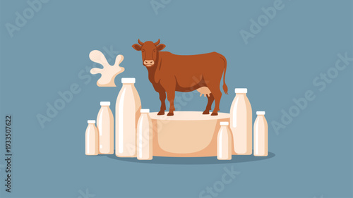 Cow bottles milk splash pedestal