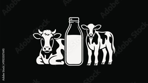 Cow calf milk bottle illustration