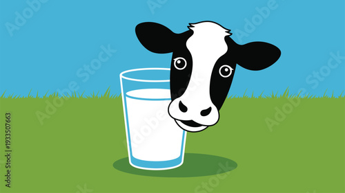 Cow character milk glass graphic