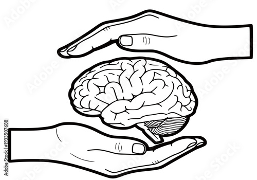 Mental Health Care Concept with Hands Protecting Human Brain