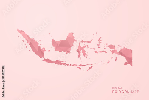 Indonesia Map - Polygon Style Vector Illustration in Soft Pink Valentine Theme, Low Poly Geometric Design, Isolated on Pastel Background.