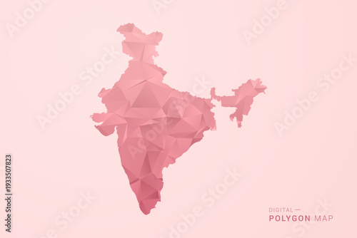 India Map - Polygon Style Vector Illustration in Soft Pink Valentine Theme, Low Poly Geometric Design, Isolated on Pastel Background.