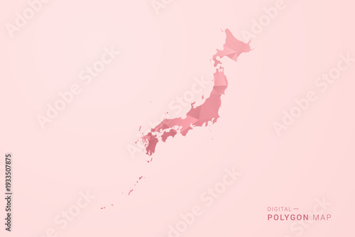 Japan Map - Polygon Style Vector Illustration in Soft Pink Valentine Theme, Low Poly Geometric Design, Isolated on Pastel Background.