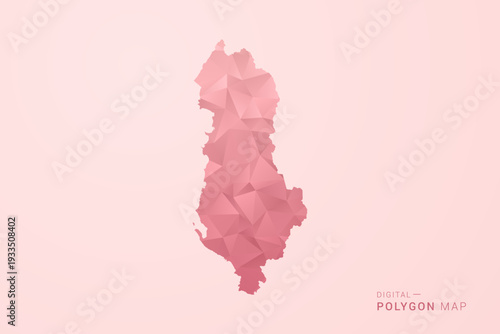 Albania Map - Polygon Style Vector Illustration in Soft Pink Valentine Theme, Low Poly Geometric Design, Isolated on Pastel Background.