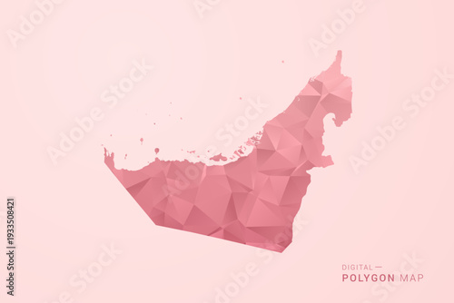 United Arab Emirates Map - Polygon Style Vector Illustration in Soft Pink Valentine Theme, Low Poly Geometric Design, Isolated on Pastel Background.