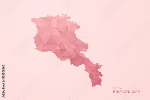 Armenia Map - Polygon Style Vector Illustration in Soft Pink Valentine Theme, Low Poly Geometric Design, Isolated on Pastel Background.