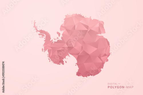 Antarctica Map - Polygon Style Vector Illustration in Soft Pink Valentine Theme, Low Poly Geometric Design, Isolated on Pastel Background.