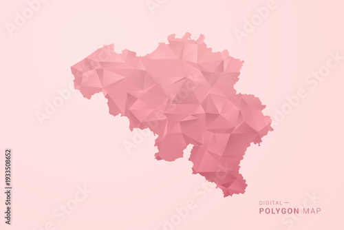 Belgium Map - Polygon Style Vector Illustration in Soft Pink Valentine Theme, Low Poly Geometric Design, Isolated on Pastel Background.