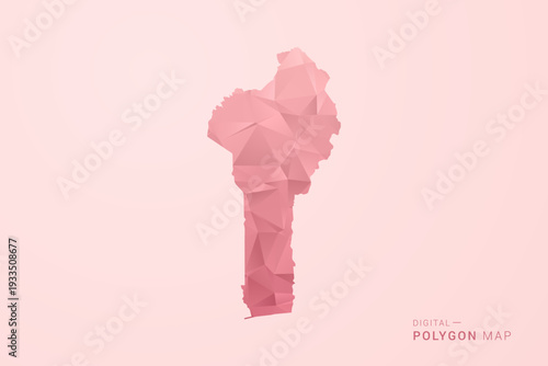 Benin Map - Polygon Style Vector Illustration in Soft Pink Valentine Theme, Low Poly Geometric Design, Isolated on Pastel Background.