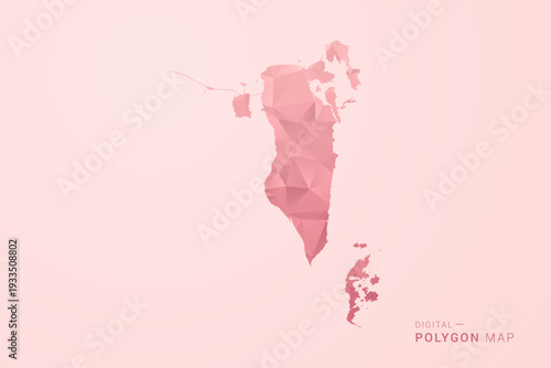 Bahrain Map - Polygon Style Vector Illustration in Soft Pink Valentine Theme, Low Poly Geometric Design, Isolated on Pastel Background.