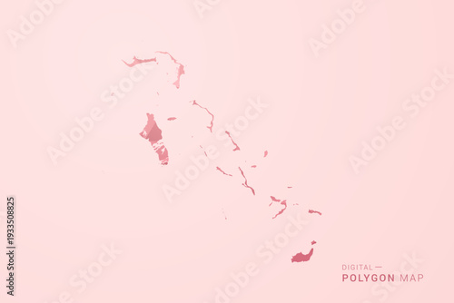 Bahamas Map - Polygon Style Vector Illustration in Soft Pink Valentine Theme, Low Poly Geometric Design, Isolated on Pastel Background.