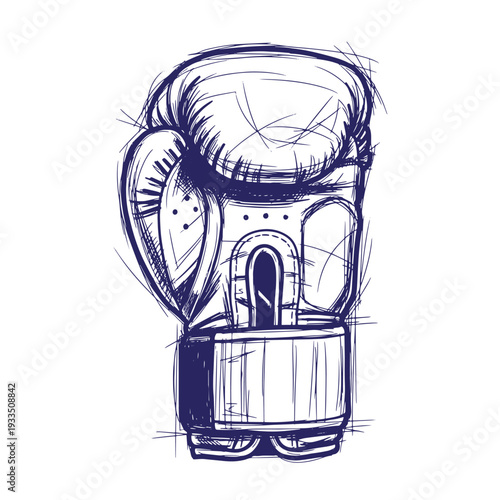 Boxing glove sketch illustration in blue lines on white background for sports design  boxing equipment