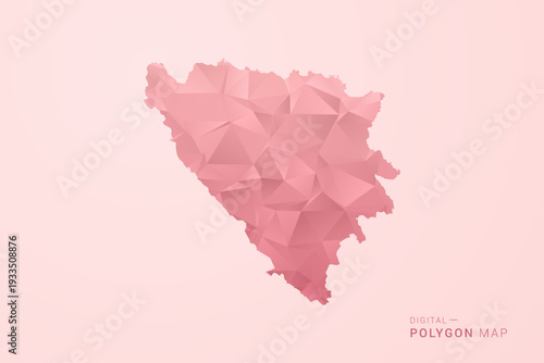 Bosnia and Herzegovina Map - Polygon Style Vector Illustration in Soft Pink Valentine Theme, Low Poly Geometric Design, Isolated on Pastel Background.