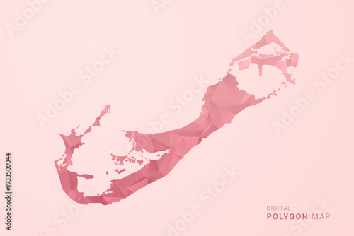 Bermuda Map - Polygon Style Vector Illustration in Soft Pink Valentine Theme, Low Poly Geometric Design, Isolated on Pastel Background.
