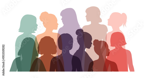 A diverse group of women in colorful silhouettes celebrating International Women's Day with a theme of success and unity