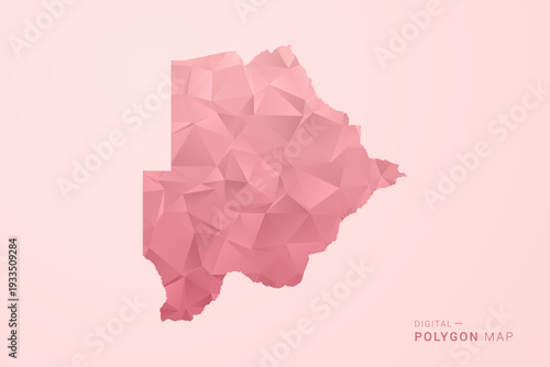 Botswana Map - Polygon Style Vector Illustration in Soft Pink Valentine Theme, Low Poly Geometric Design, Isolated on Pastel Background.