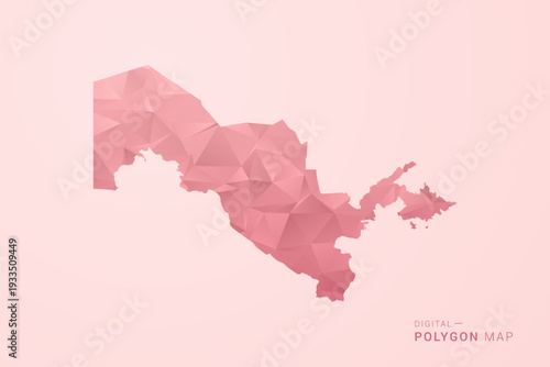 Uzbekistan Map - Polygon Style Vector Illustration in Soft Pink Valentine Theme, Low Poly Geometric Design, Isolated on Pastel Background.