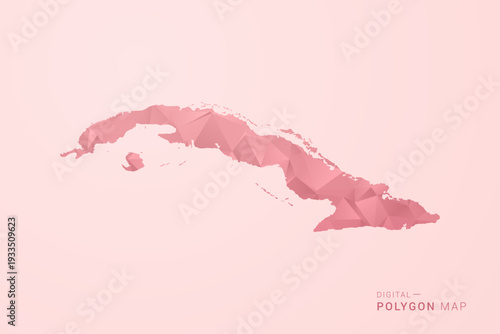 Cuba Map - Polygon Style Vector Illustration in Soft Pink Valentine Theme, Low Poly Geometric Design, Isolated on Pastel Background.