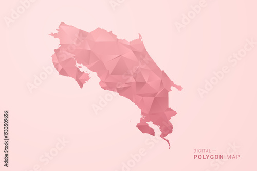 Costa Rica Map - Polygon Style Vector Illustration in Soft Pink Valentine Theme, Low Poly Geometric Design, Isolated on Pastel Background.