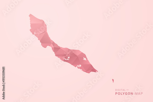 curacao Map - Polygon Style Vector Illustration in Soft Pink Valentine Theme, Low Poly Geometric Design, Isolated on Pastel Background.