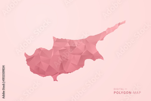 Cyprus Map - Polygon Style Vector Illustration in Soft Pink Valentine Theme, Low Poly Geometric Design, Isolated on Pastel Background.