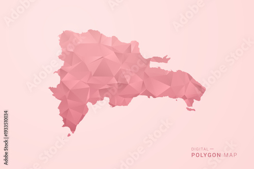 Dominican Republic Map - Polygon Style Vector Illustration in Soft Pink Valentine Theme, Low Poly Geometric Design, Isolated on Pastel Background.