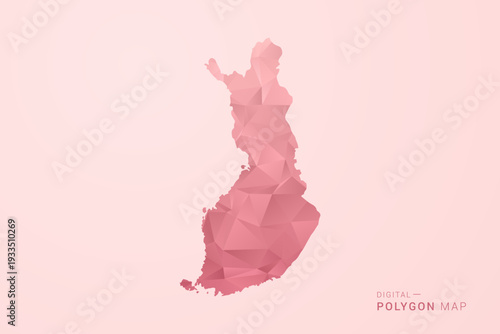 Finland Map - Polygon Style Vector Illustration in Soft Pink Valentine Theme, Low Poly Geometric Design, Isolated on Pastel Background.