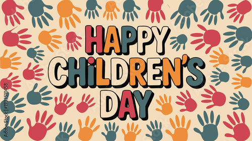 Happy Childrens Day handprints banner