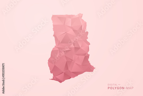 Ghana Map - Polygon Style Vector Illustration in Soft Pink Valentine Theme, Low Poly Geometric Design, Isolated on Pastel Background.