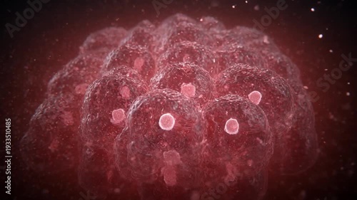 Microscopic cell cluster medical science biology disease research laboratory red background organic texture 3d render closeup infection concept microscopic cell structure biological science concept